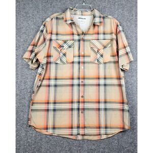 Ablanche Plaid Button Down‎ Shirt Mens 2XL Orange Tan Blue Streetwear
